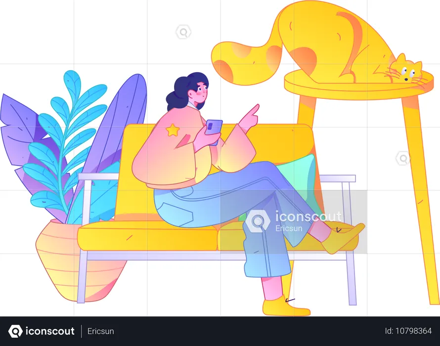 Woman pointing cat  Illustration