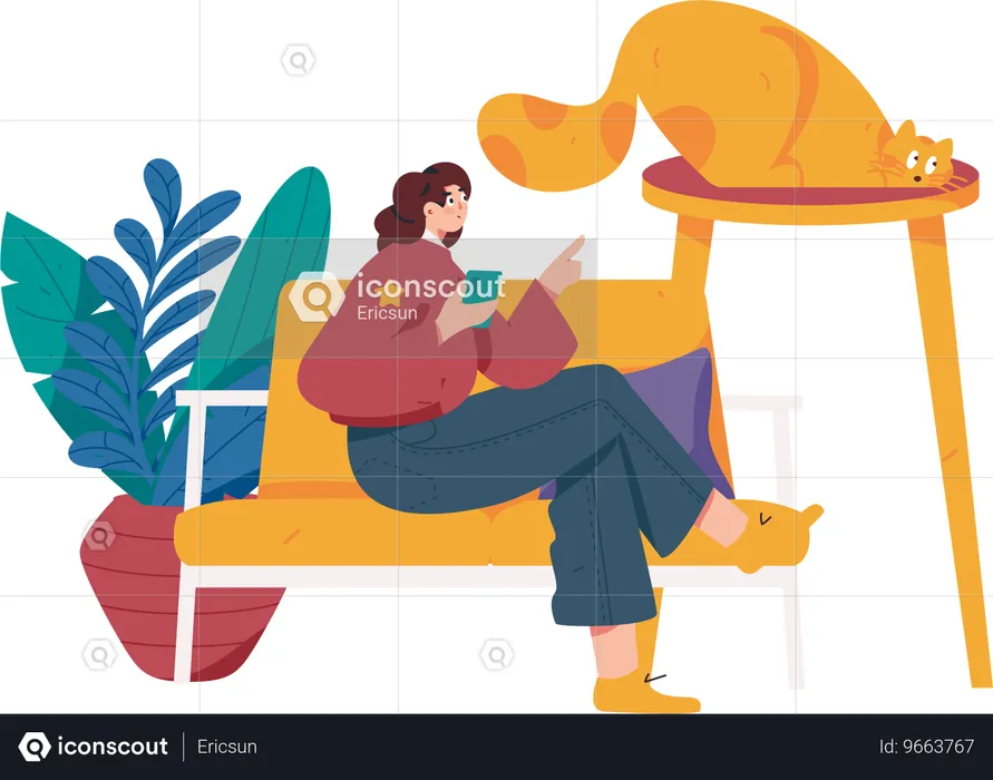 Woman pointing cat  Illustration