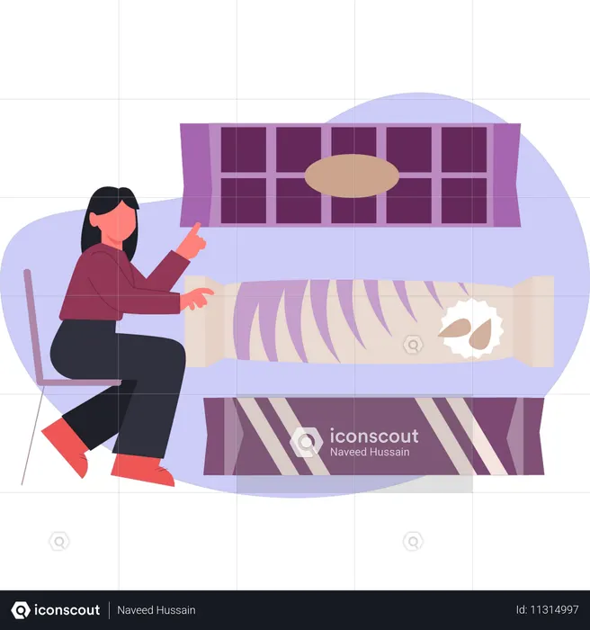 Woman  pointing chocolate  Illustration
