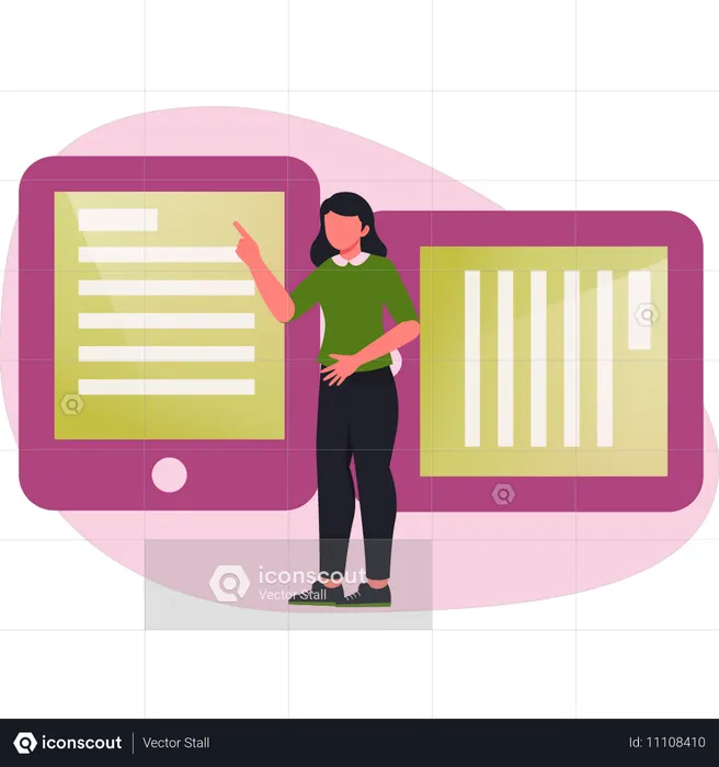 Woman pointing computer chip  Illustration