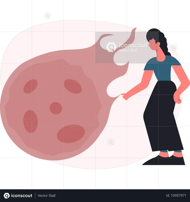 Woman pointing fantastic planet  Illustration