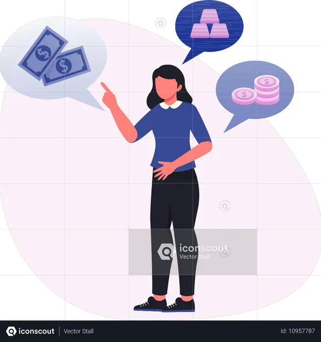 Woman pointing fianncial chat  Illustration