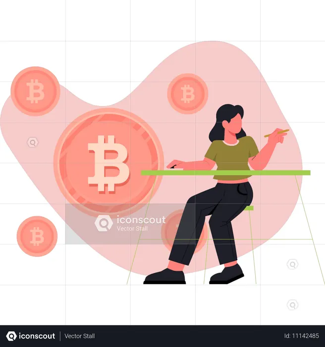 Woman pointing huge crypto profit  Illustration