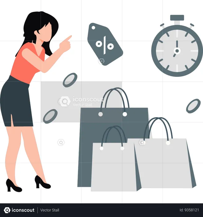 Woman pointing  shopping discount  Illustration