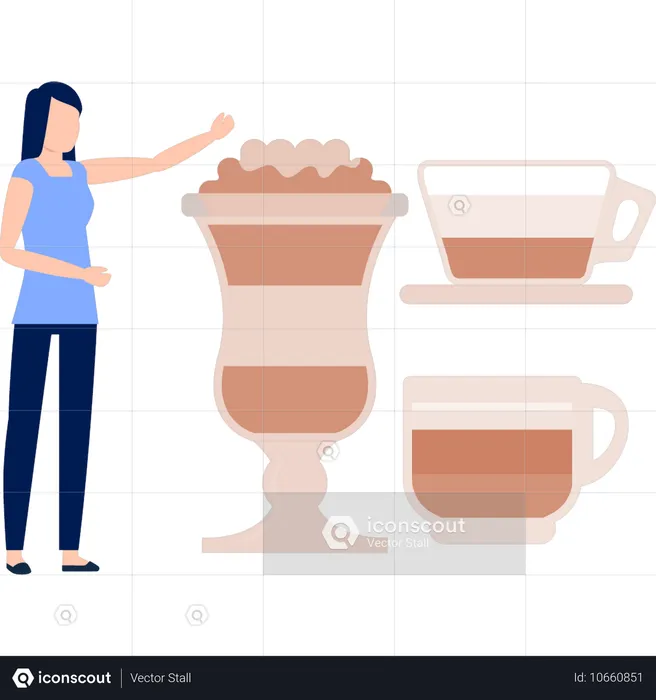 Woman pointing tea cup  Illustration