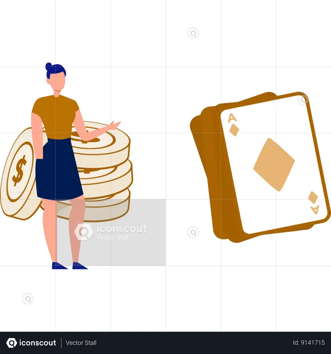 Woman pointing to ace card  Illustration
