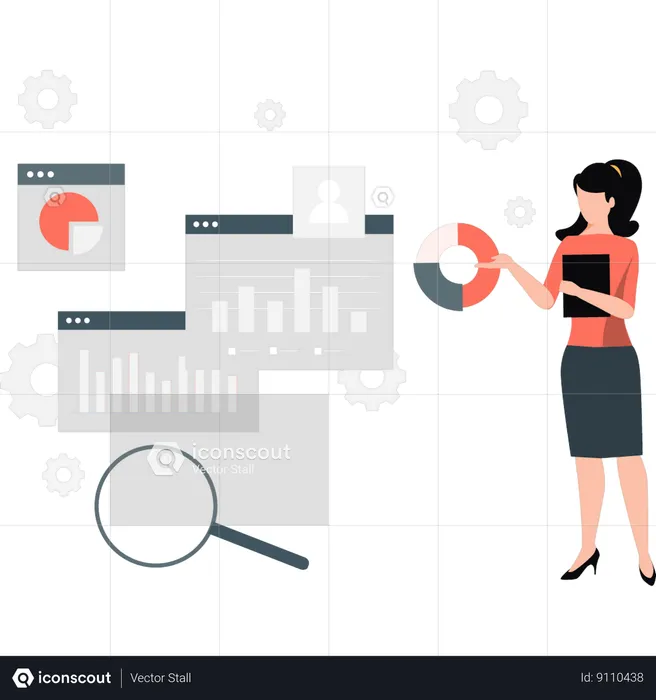 Woman pointing to business chart graph  Illustration