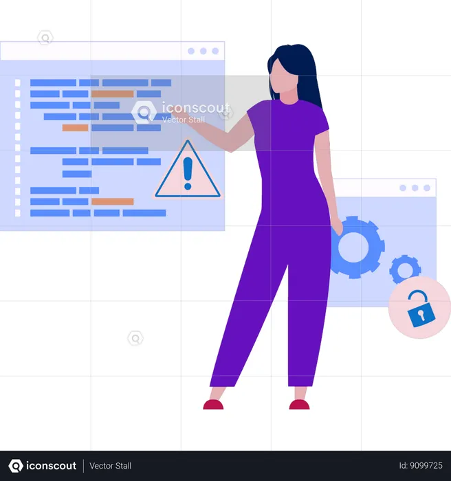 Woman pointing to coding on web page  Illustration