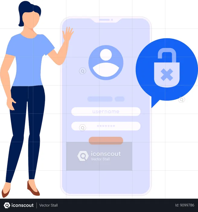 Woman pointing to username and password  Illustration