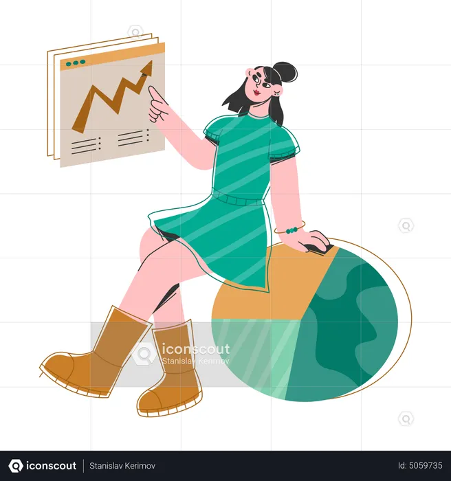 Woman Points Out The Growth Of Statistics  Illustration