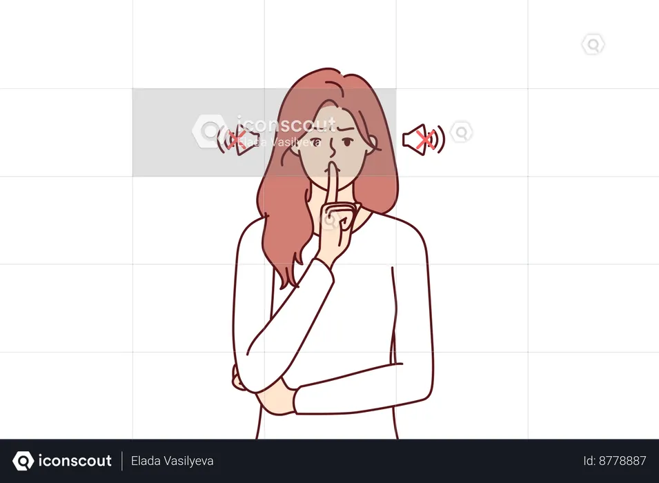 Woman points out to keep the volume slow  Illustration