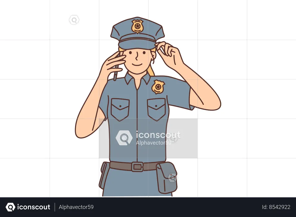 Woman police officer with phone  Illustration