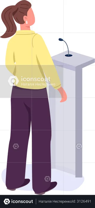 Woman politician speaking from platform  Illustration