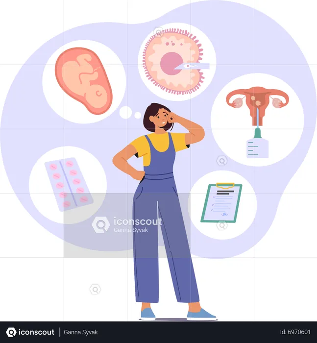 Woman Pondering Artificial Insemination With Worried Expression, Reflecting On The Challenges And Rewards  Illustration