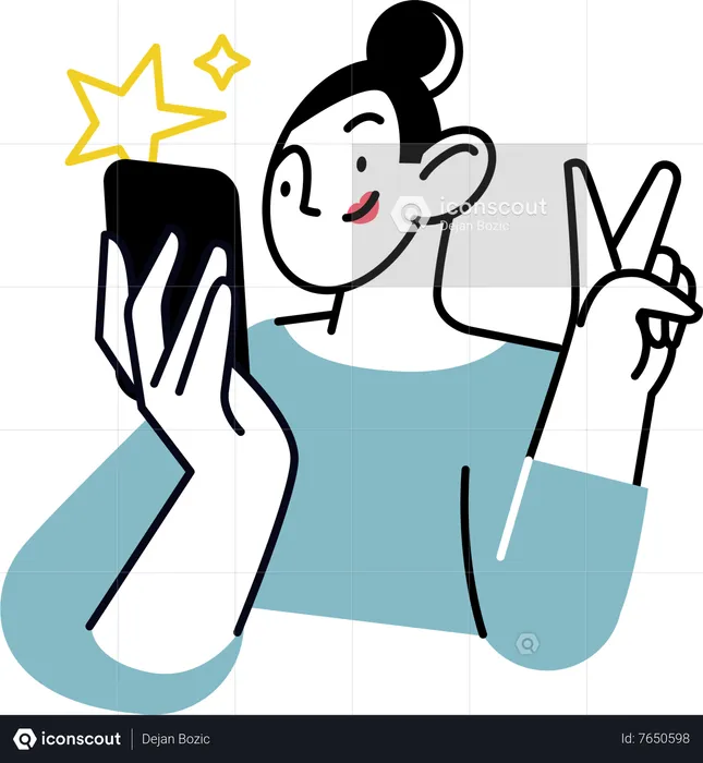 Woman posting selfie on social media  Illustration