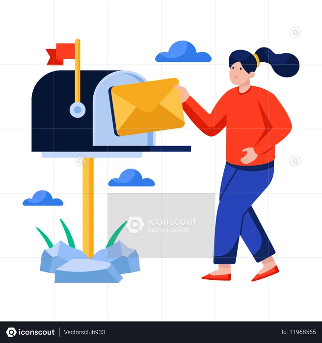 Woman posts letter in Letterbox  Illustration