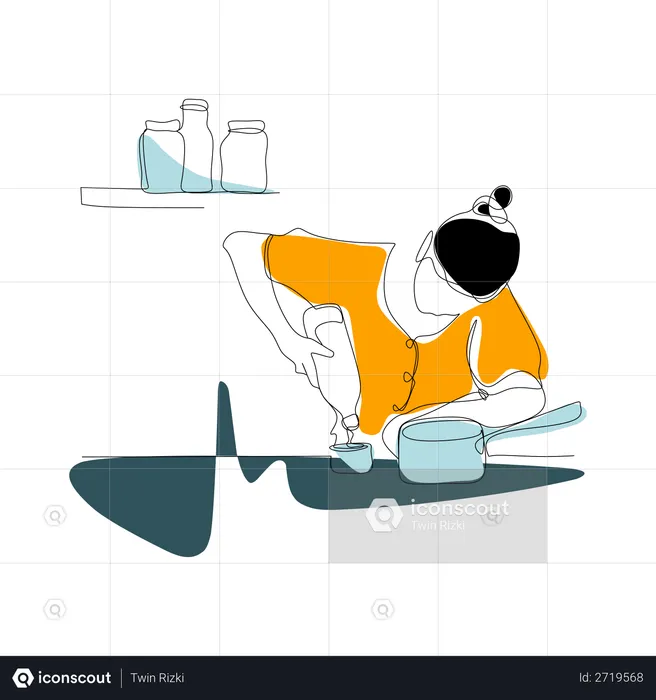 Woman pouring sauce into the bowl  Illustration