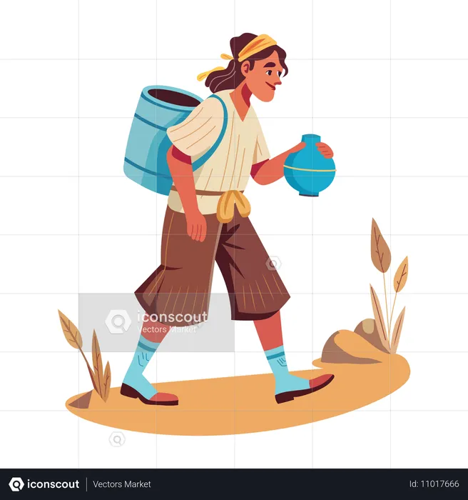 Woman pouring water to new plants  Illustration