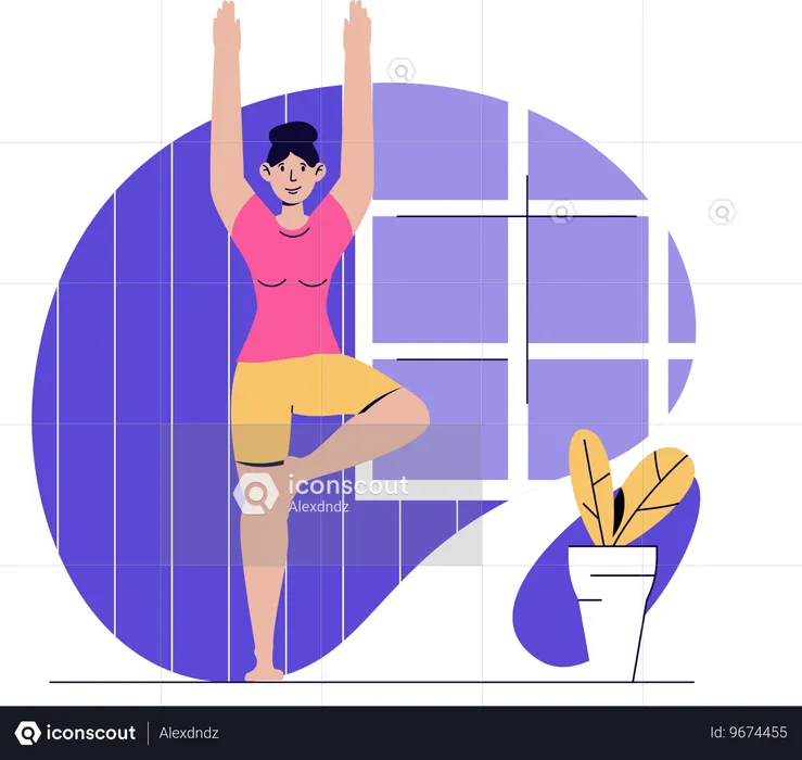 Woman practices yoga exercises daily  Illustration