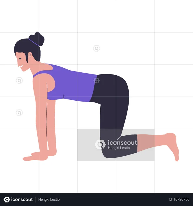 Woman practicing cat yoga pose  Illustration