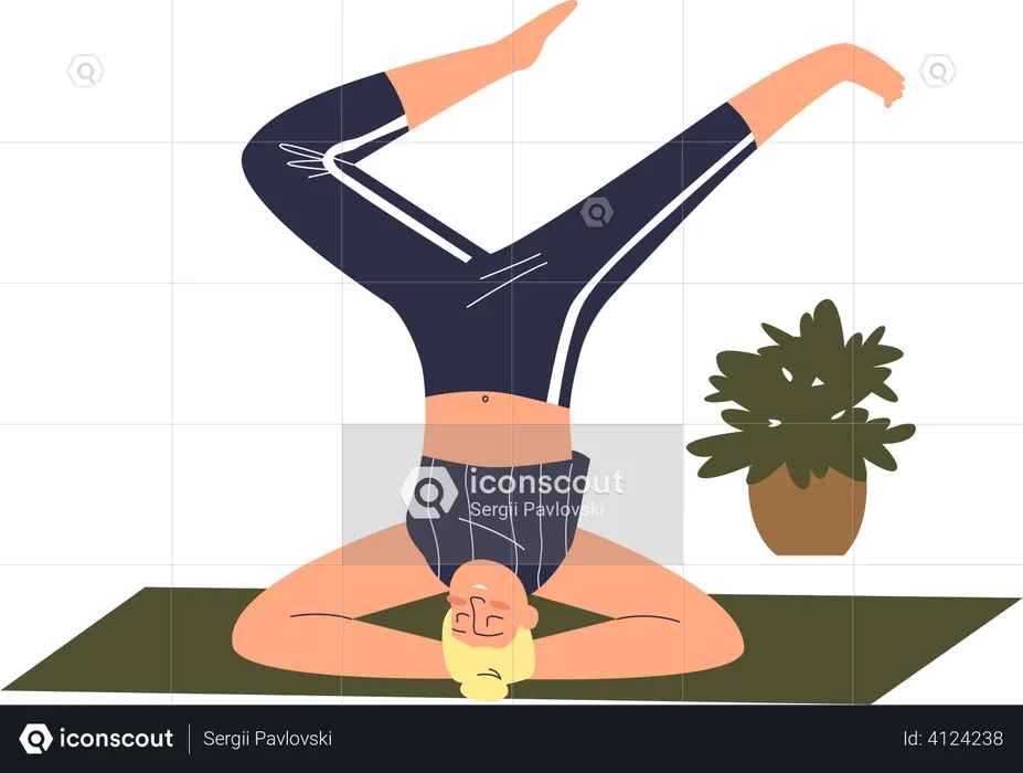 Woman practicing headstand yoga pose  Illustration