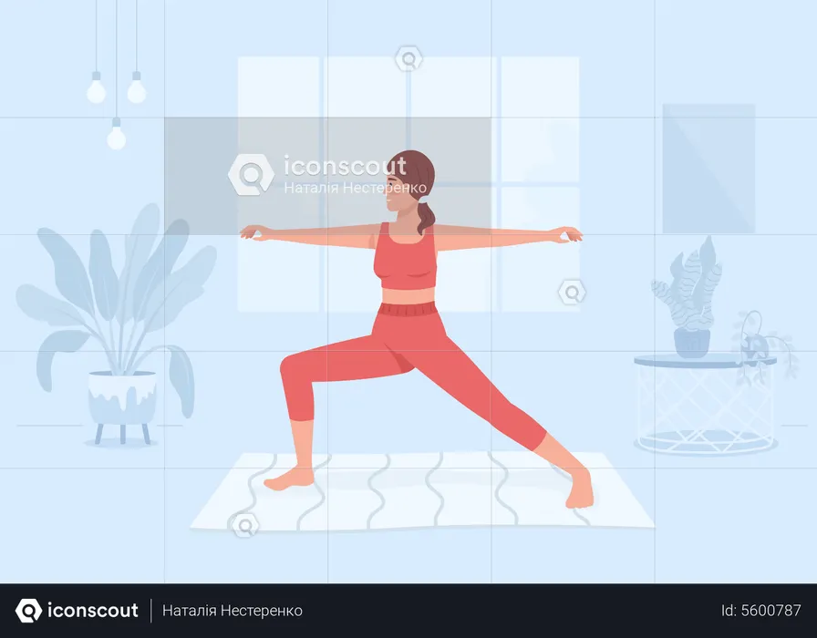 Woman practicing yoga at home  Illustration
