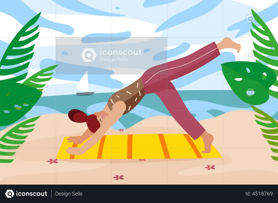 Woman practicing yoga in seacoast  Illustration