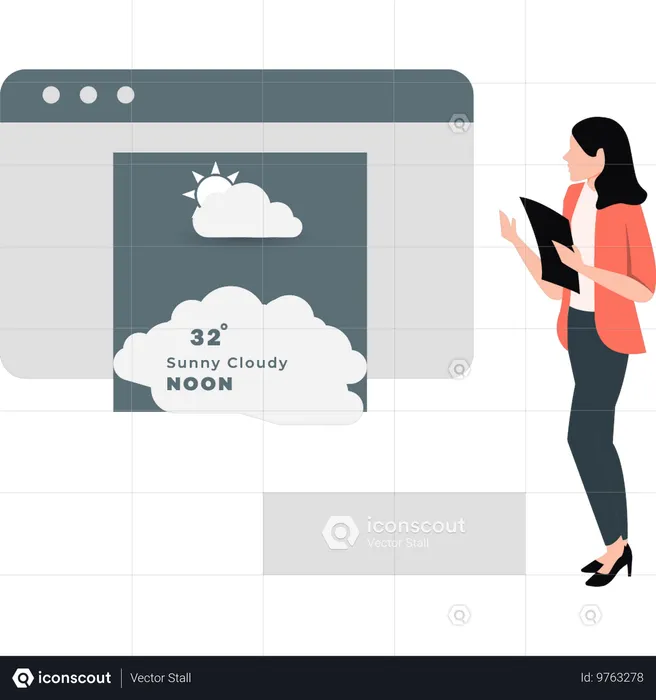 Woman predicting sunny cloudy noon  Illustration