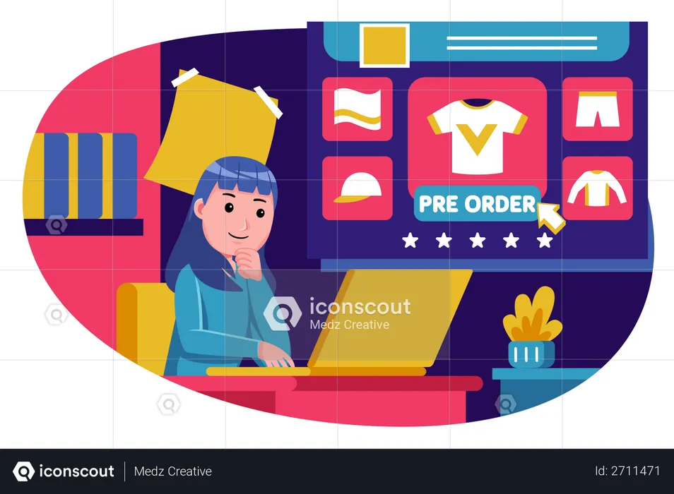Woman preordering clothes from online shopping  Illustration