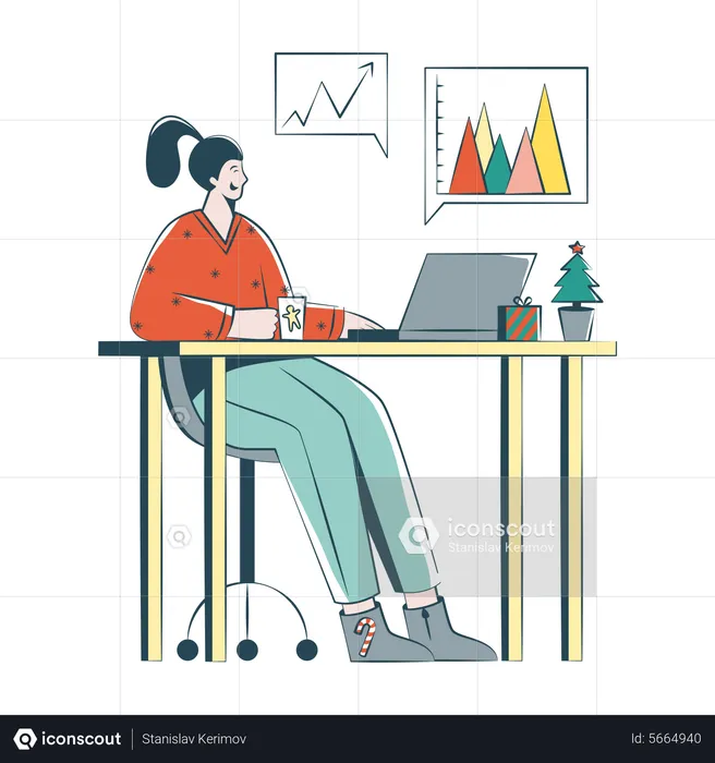 Woman Prepares A Report For Christmas  Illustration