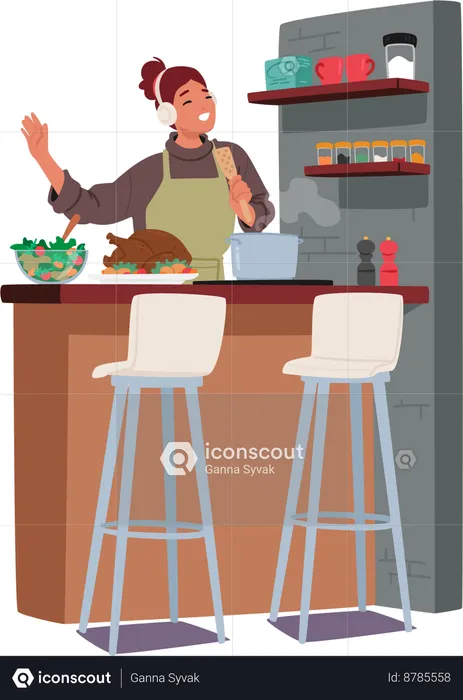 Woman Prepares Delicious Home-cooked Meal  Illustration