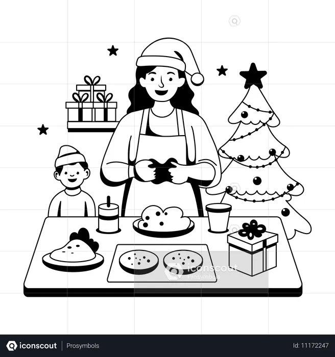 Woman preparing christmas food  Illustration