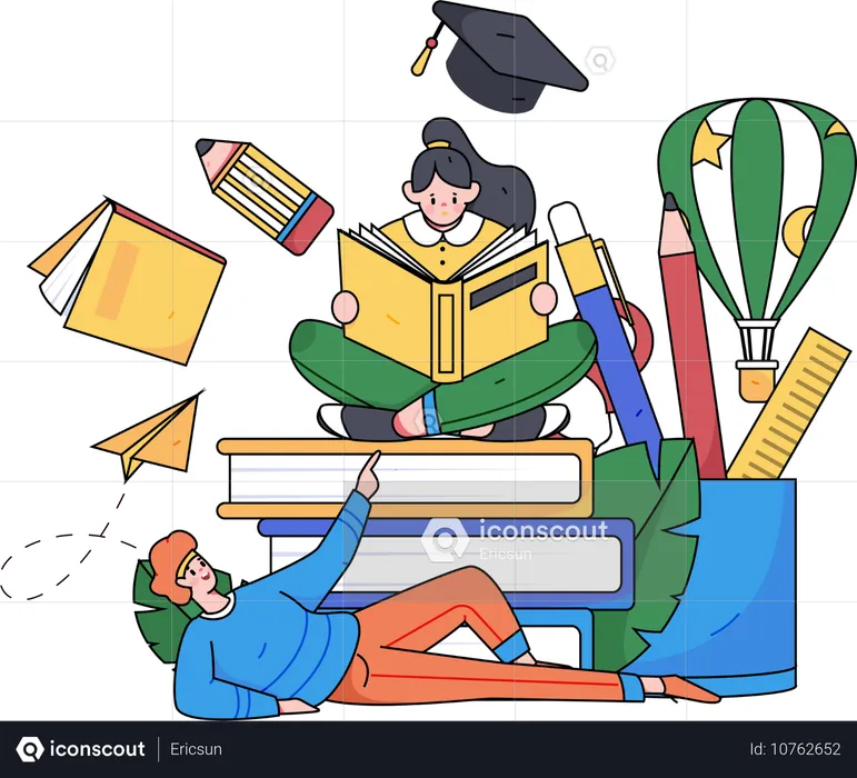 Woman preparing for exam  Illustration