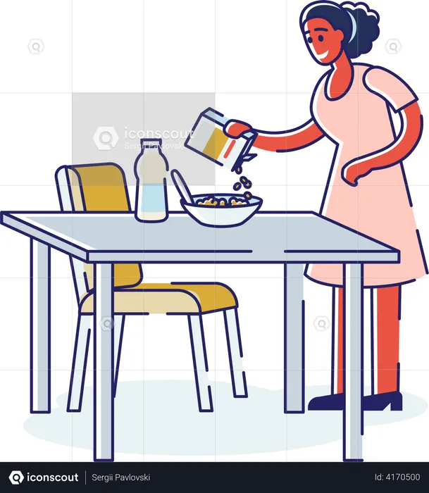 Woman Preparing Healthy Breakfast  Illustration
