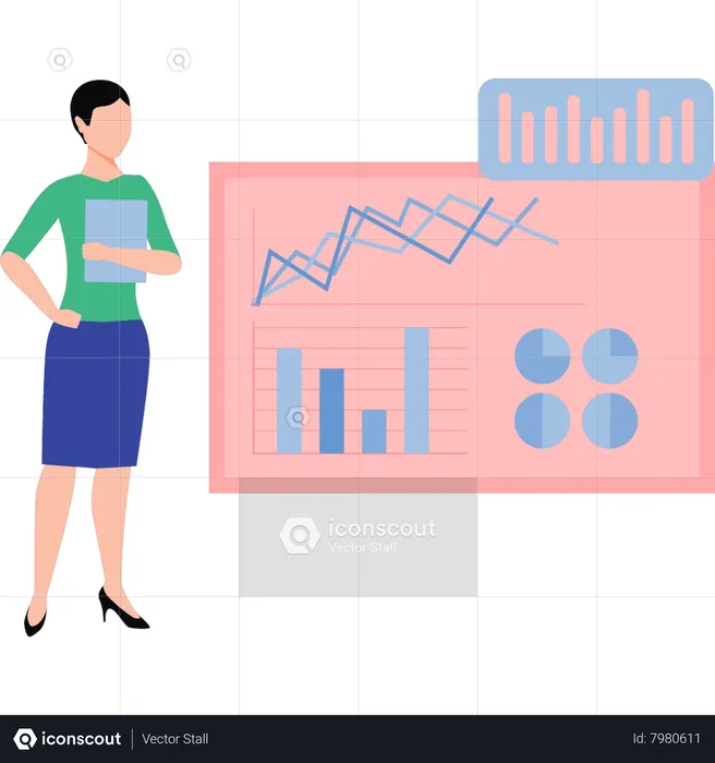 Woman presenting analysis graph  Illustration