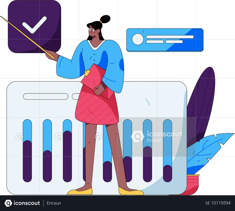 分析チャートを提示する女性  イラスト