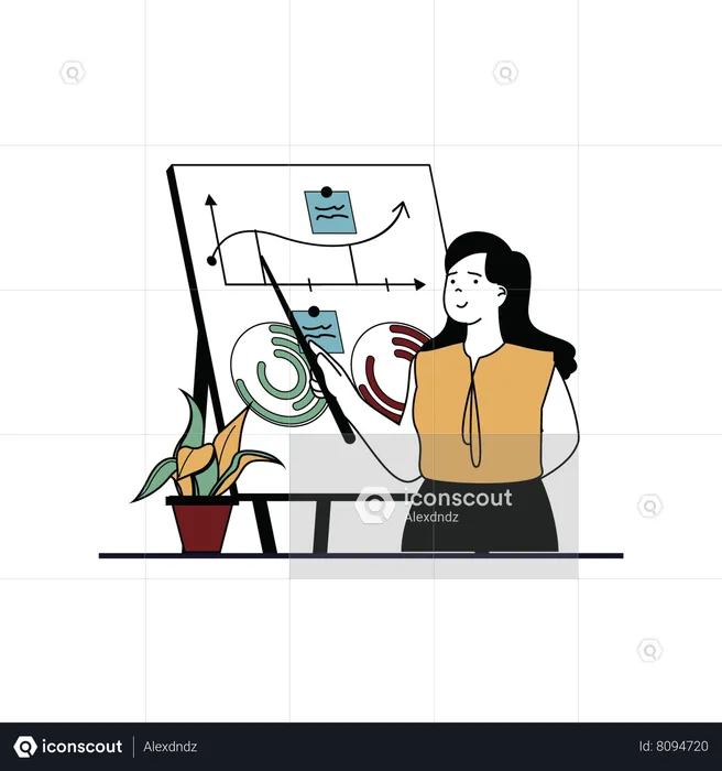 Woman presenting analytics chart  Illustration