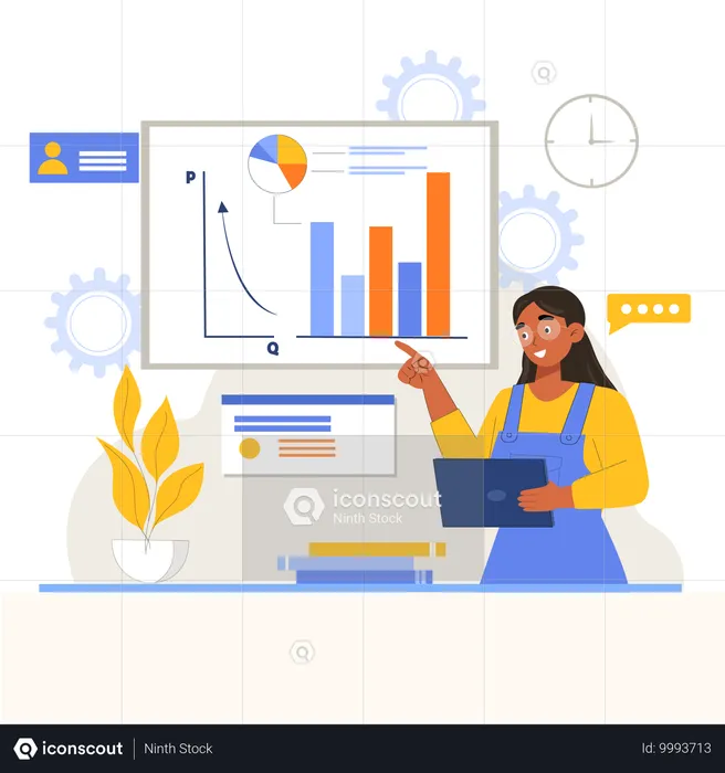 Woman presenting analytics presentation  Illustration