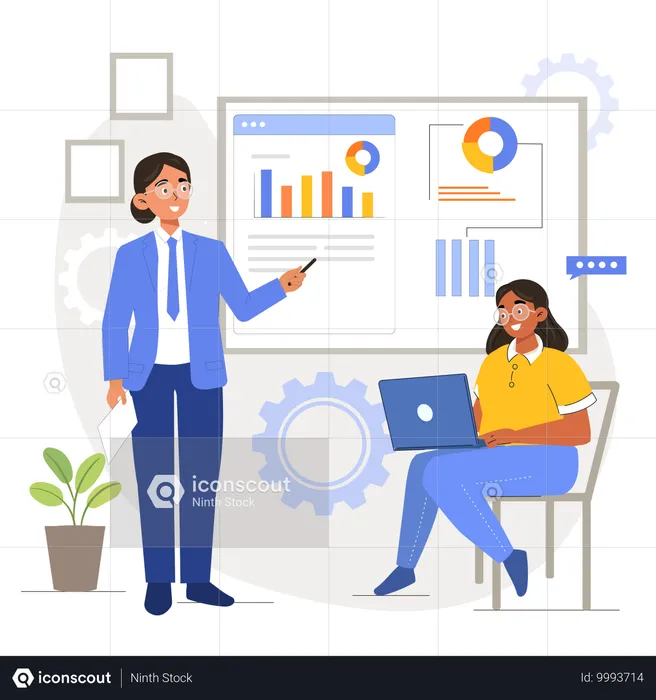 Woman presenting analytics presentation  Illustration