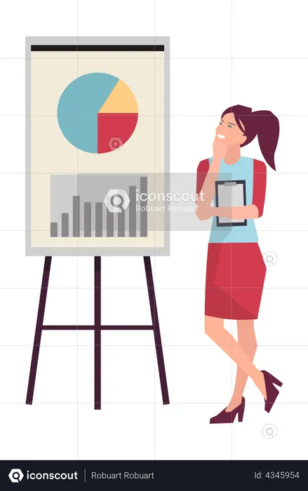 Woman presenting business data analytics  Illustration