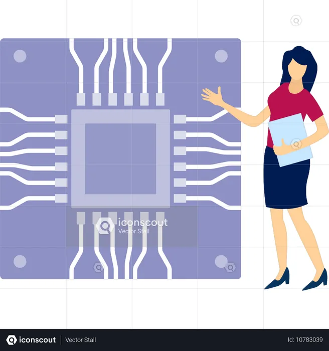 Woman presenting computer chip  Illustration