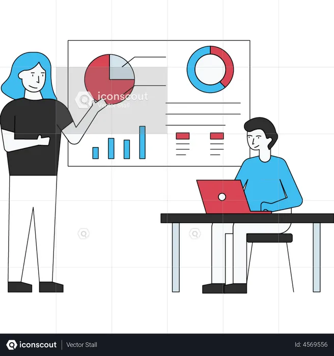 Woman presenting data analysis graph  Illustration