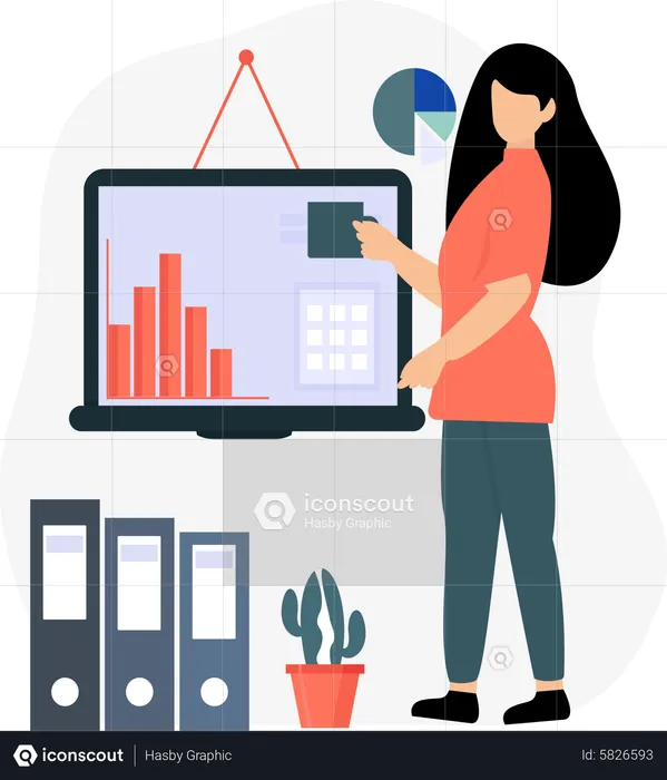 Woman presenting data analytics  Illustration