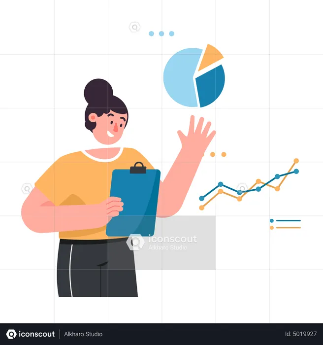 Woman presenting data analytics  Illustration