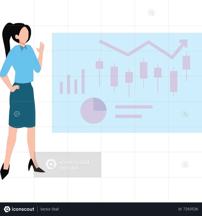 Woman presenting finance chart  Illustration