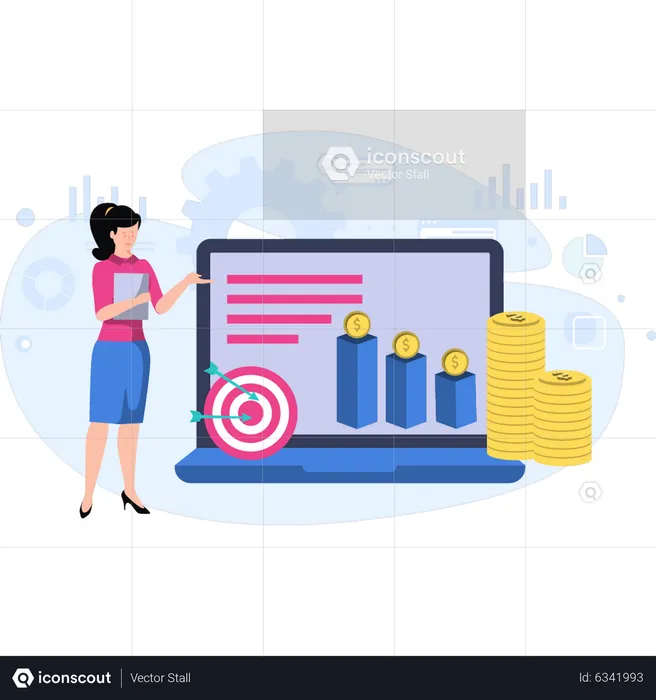 Woman presenting finance report  Illustration