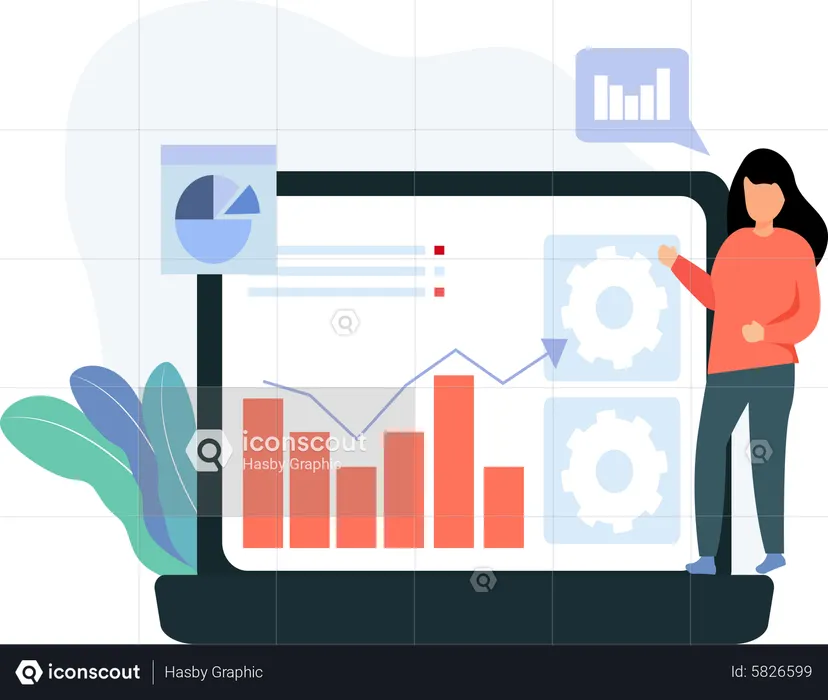 Woman presenting growth analytics  Illustration