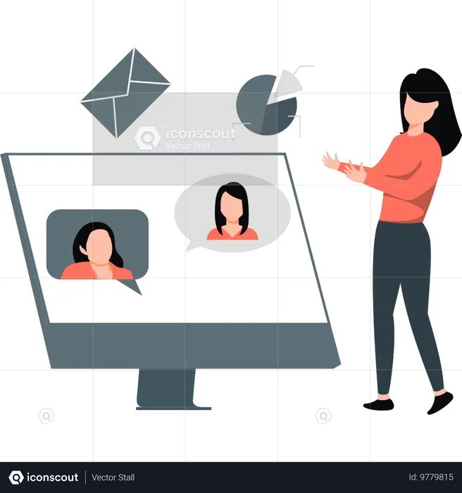 Woman presenting her graph by video call  Illustration