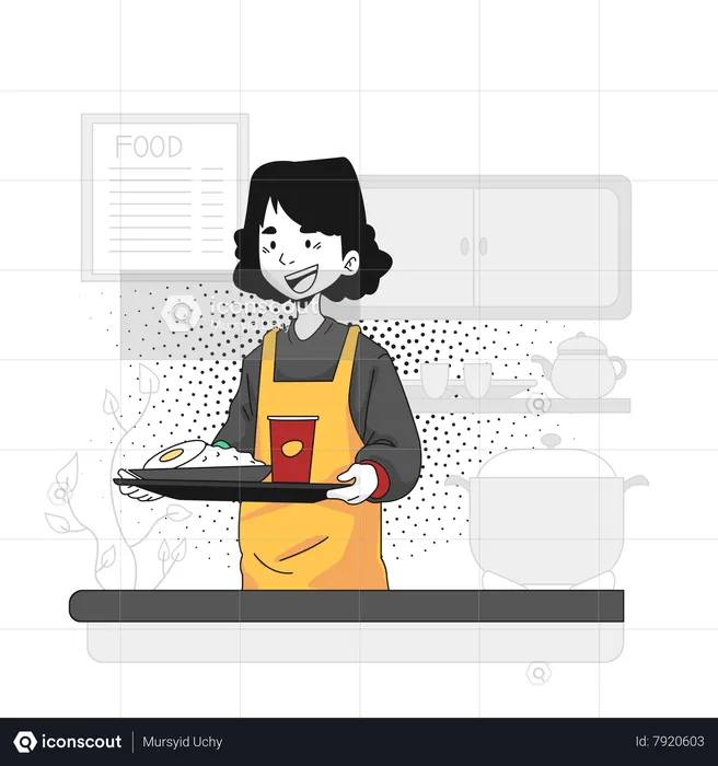 Woman Presenting meal  Illustration