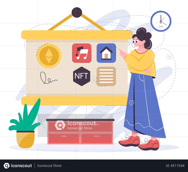 Woman Presenting NFT Technology  Illustration